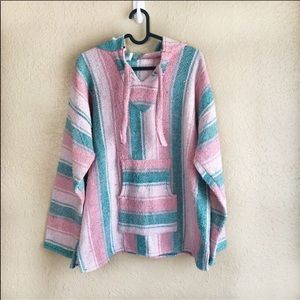 Vintage Pink and Mint Poncho Baja Hoodie - Size L